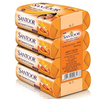 Santoor Sandal and Turmeric Soap (Pack of 4 soaps 125g each)